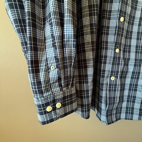 Men's Big and Tall 3XLT Izod Button Down Dress Shirt Blue White Plaid - Picture 5 of 8